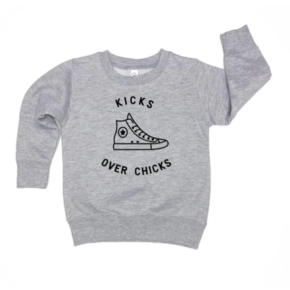 Saved by Grace Co Kicks Over Chicks Toddler Boys Crewneck Sweatshirt
